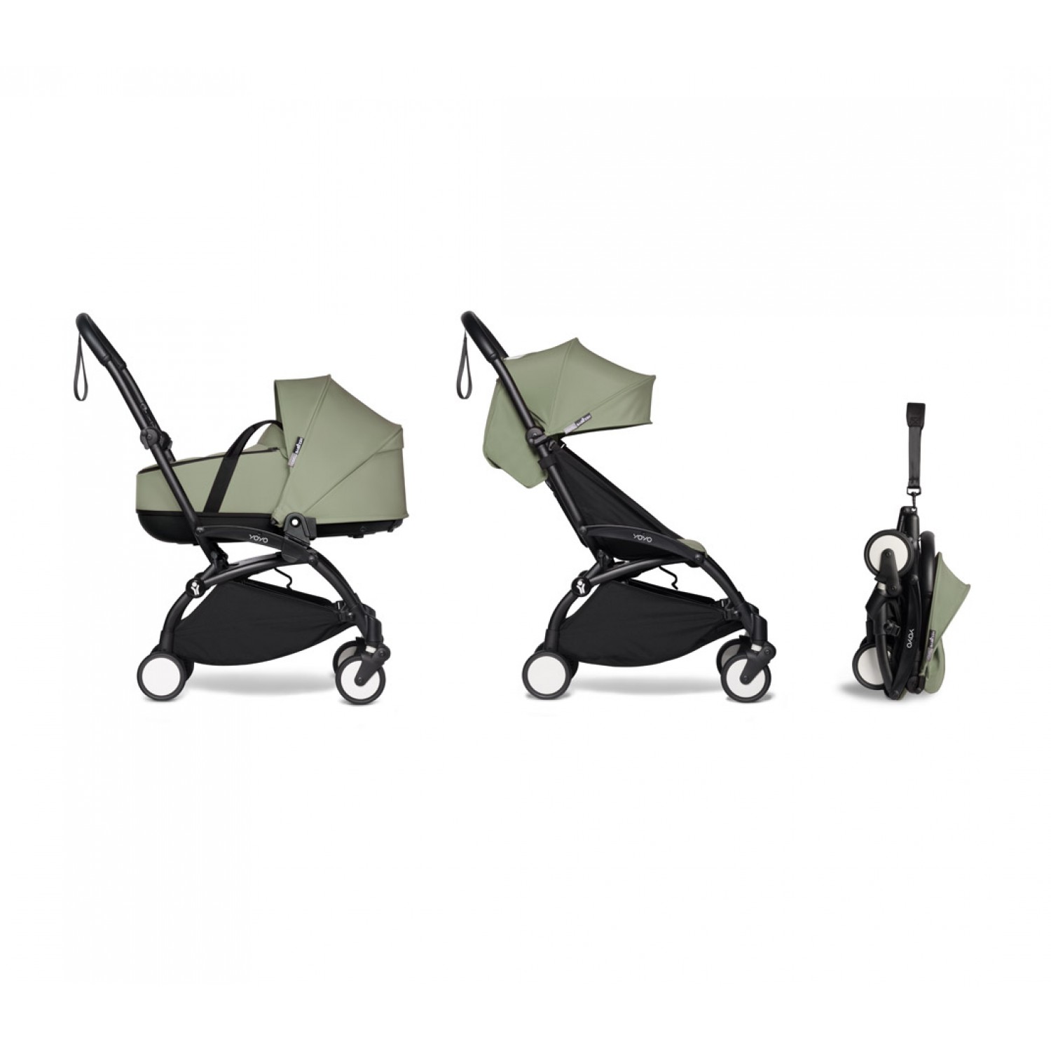 Carucior complet BABYZEN  YOYO² landou si pachet 6+ | Cadru Negru | Olive