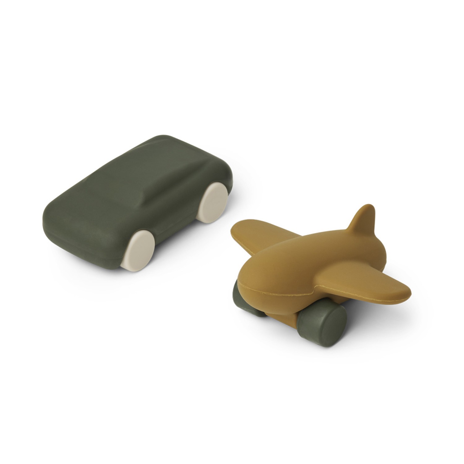 Jucării din silicon Kevin Car & Airplane - Hunter green/olive green mix