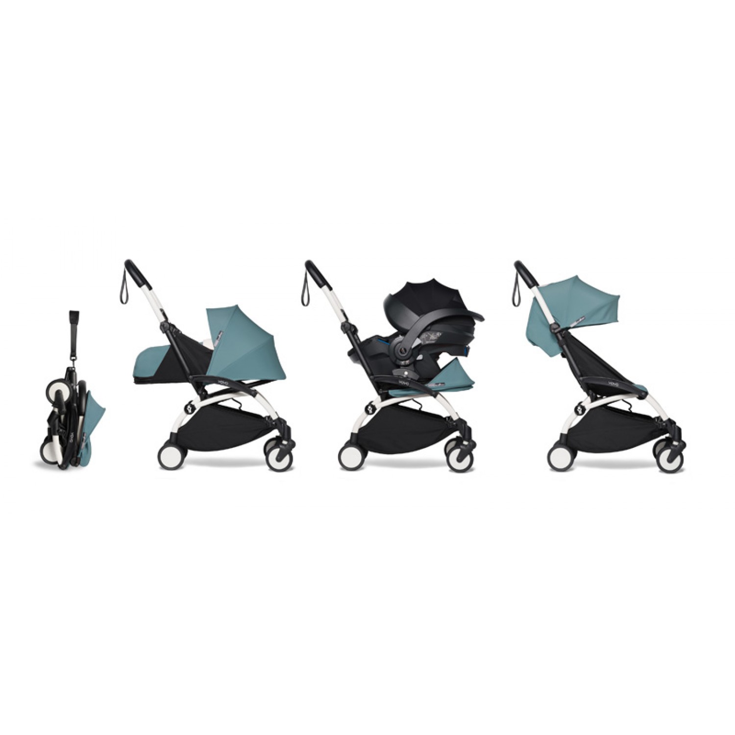 All-in-one BABYZEN stroller YOYO2 0+, car seat and 6+ | White Chassis Aqua